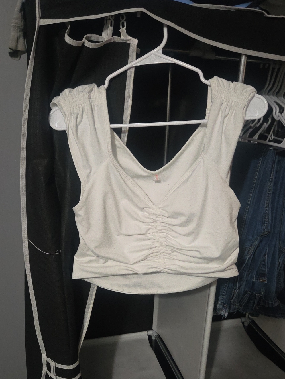 Free People White Ruched V-Neck Crop Camisole